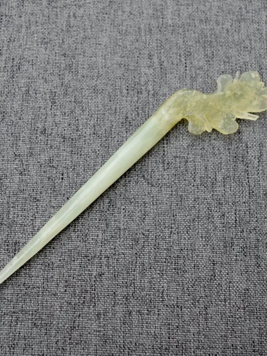 Green Plum Blossom Carved Hairpin - Serpentine Jade Hair Stick main image 8
